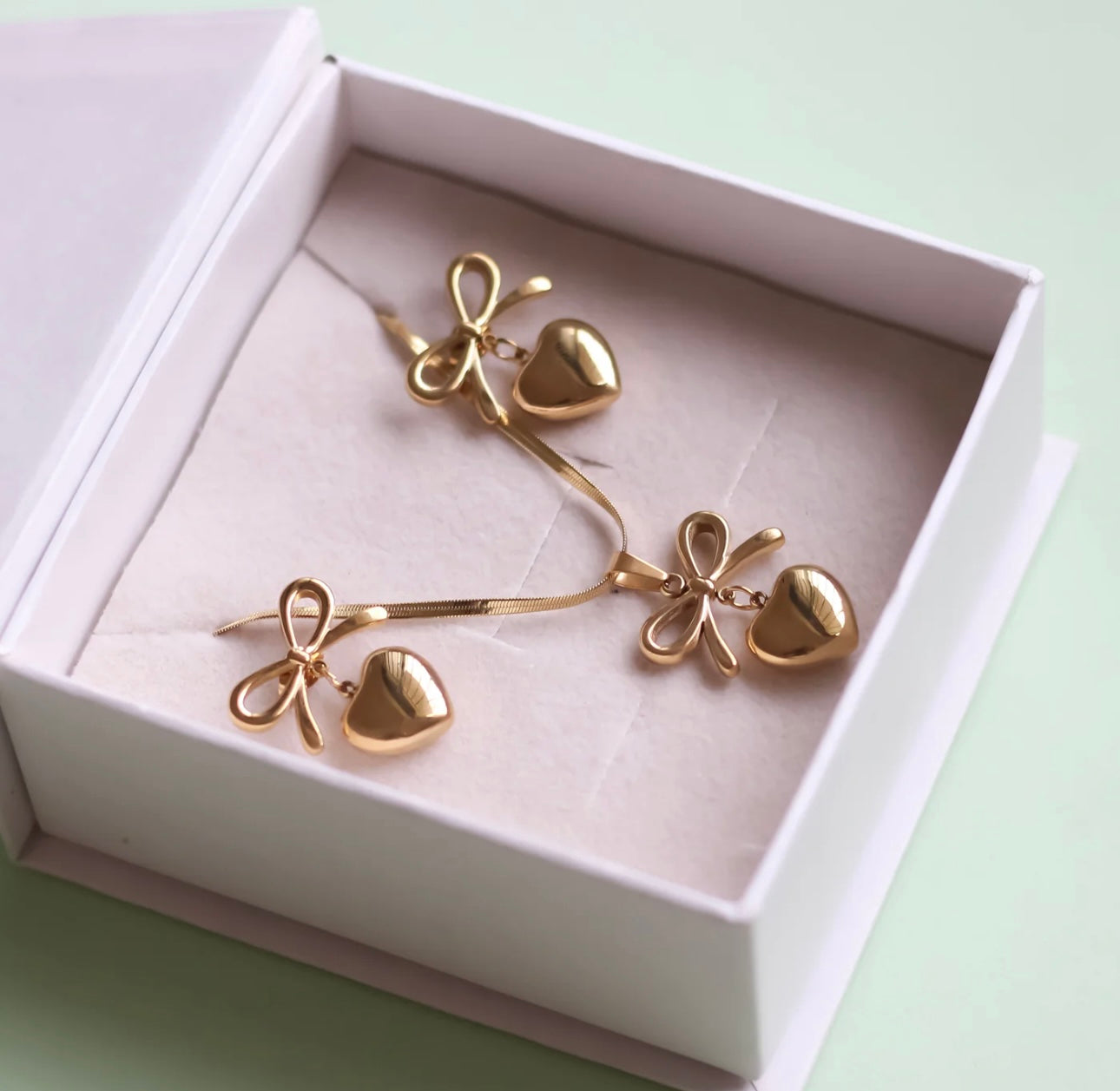 Bow Heart Combo 18k gold plated